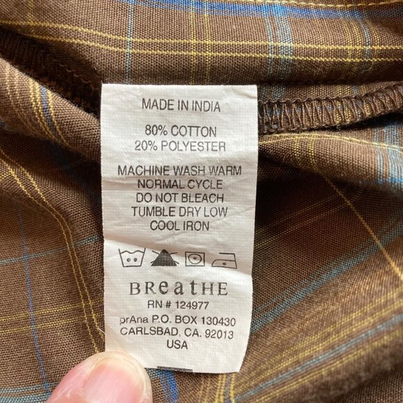 Prana Brown Blue Plaid Western Style Shirt Mens XL Chest Pockets Cotton Blend - Picture 10 of 10